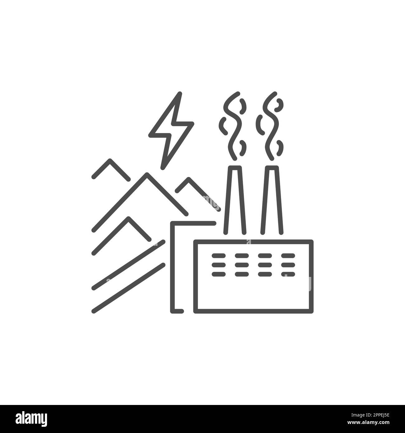 Coal factory related vector linear icon. Thermal power station. Convert combustion into energy. Vector outline illustration Isolated on white backgrou Stock Vector