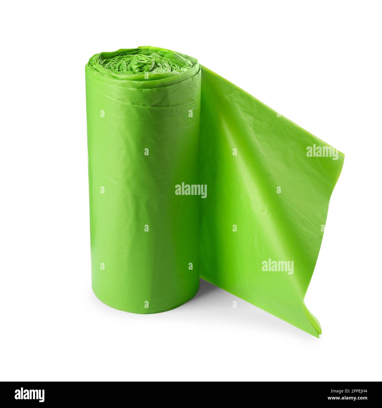 Roll of green garbage bags isolated on white Stock Photo Alamy