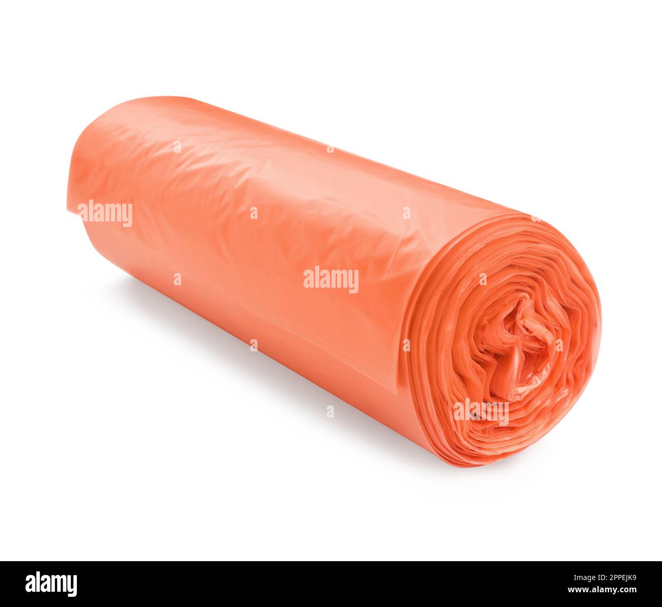 Roll of orange garbage bags isolated on white Stock Photo - Alamy