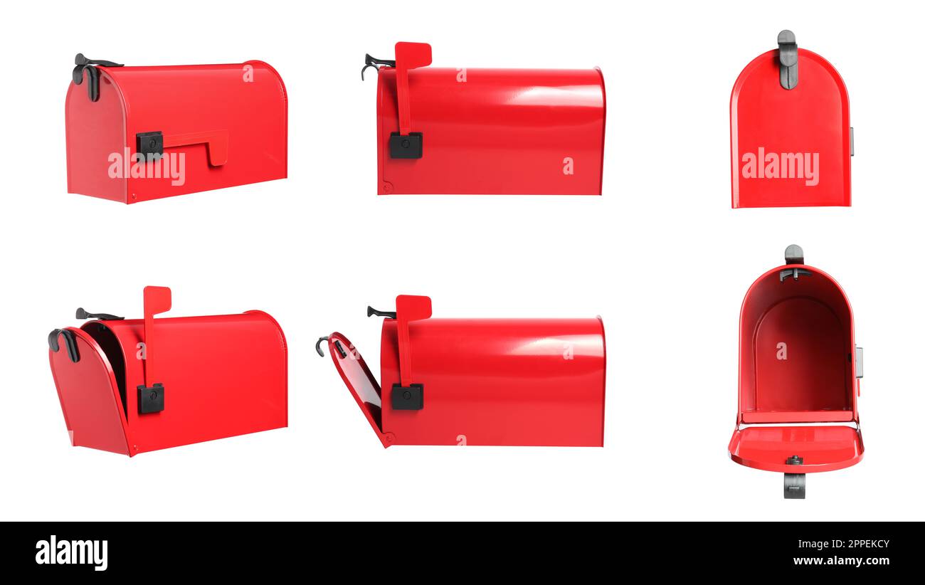 Set with red letter boxes on white background Stock Photo Alamy