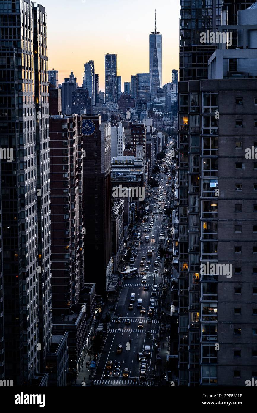 An aerial view of the New York City skyline at sunset Stock Photo - Alamy