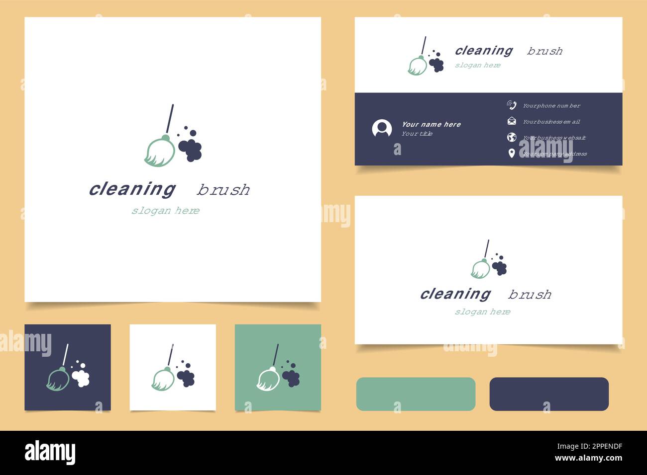 Cleaning brush logo design with editable slogan. Branding book and