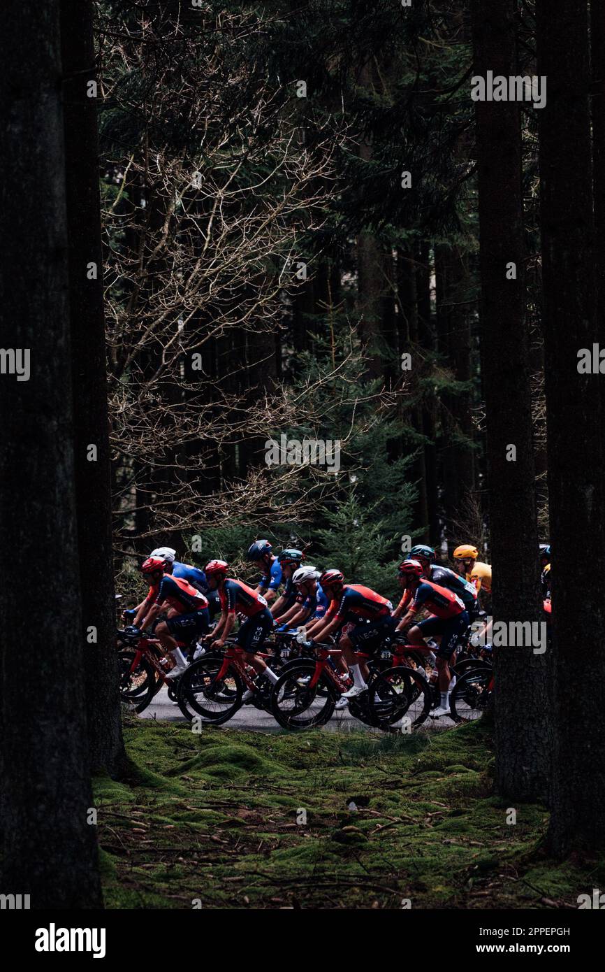 Liege, Belgium. 23rd Apr, 2023. Picture by Zac Williams/SWpix.com- 23/04/2023 - Cycling - 2023 Liege Bastogne Liege - Tom Pidcock, Ineos Grenadiers. Credit: SWpix/Alamy Live News Stock Photo