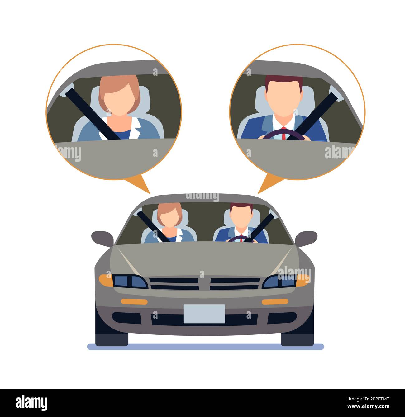 Driving regulations, man and woman in car wearing seat belt. Vehicle safety rules. Driver and