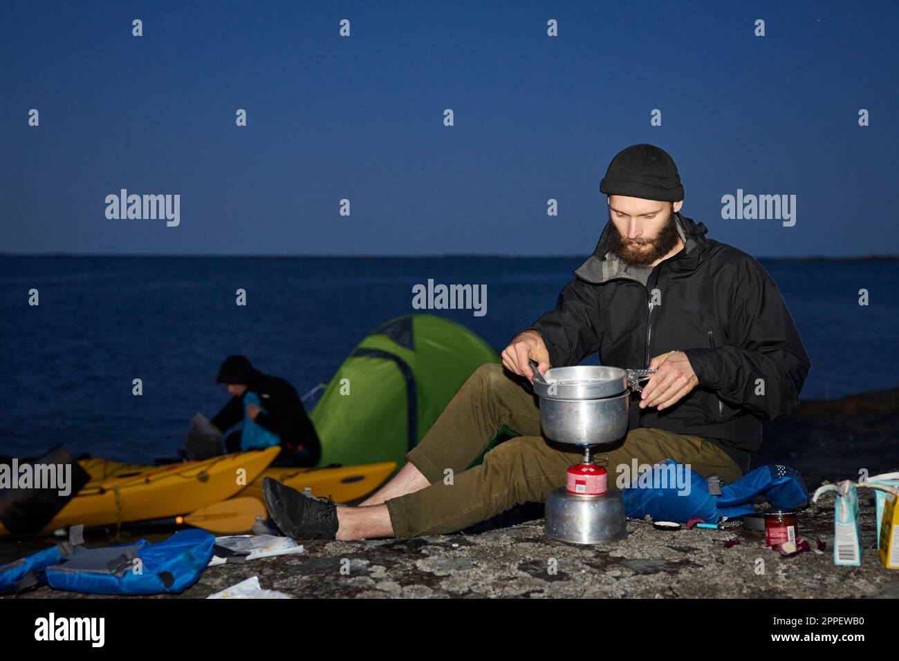 View of tourist camping at sea Stock Photo