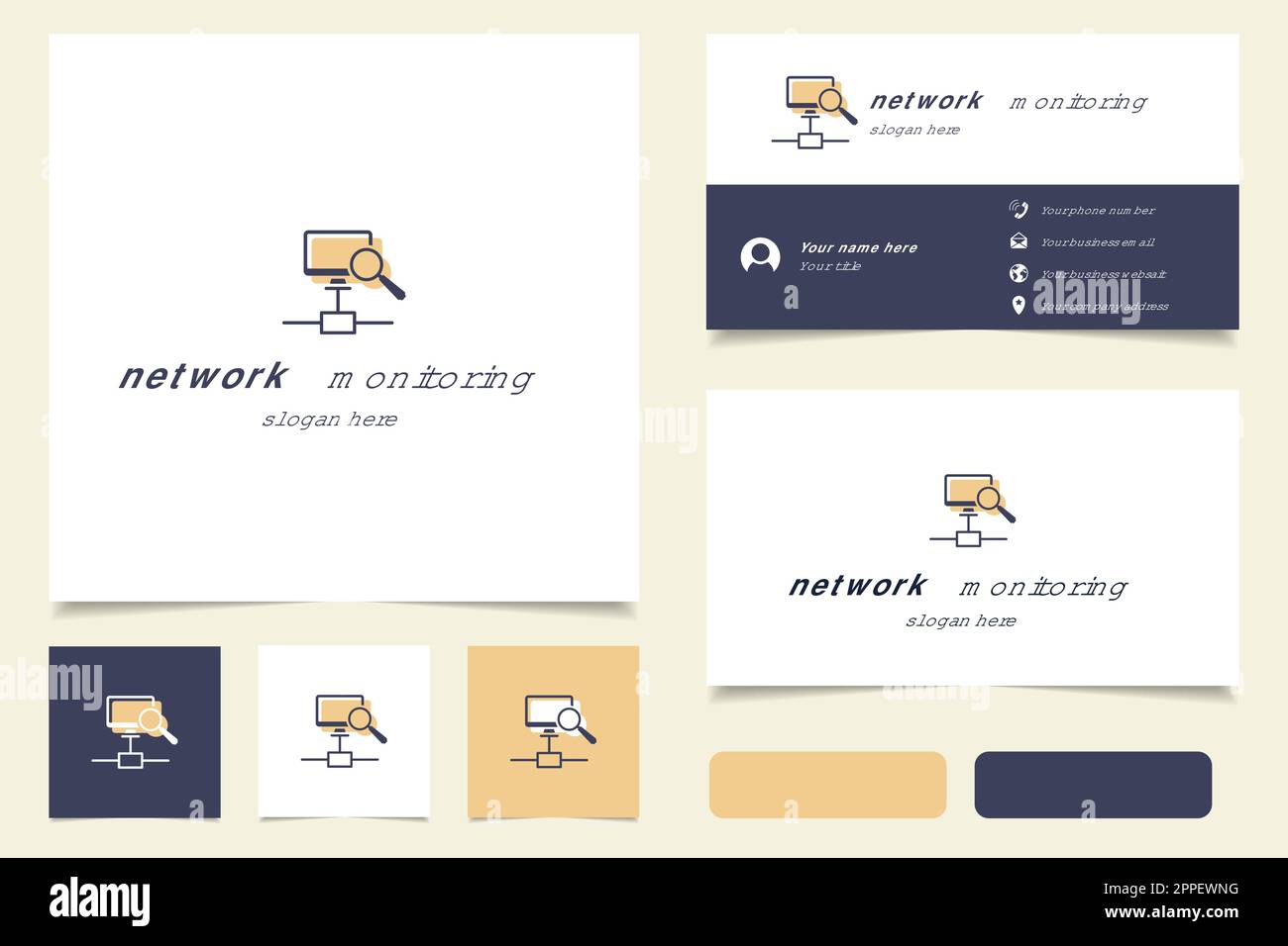 Networking monitoring logo design with editable slogan. Branding book