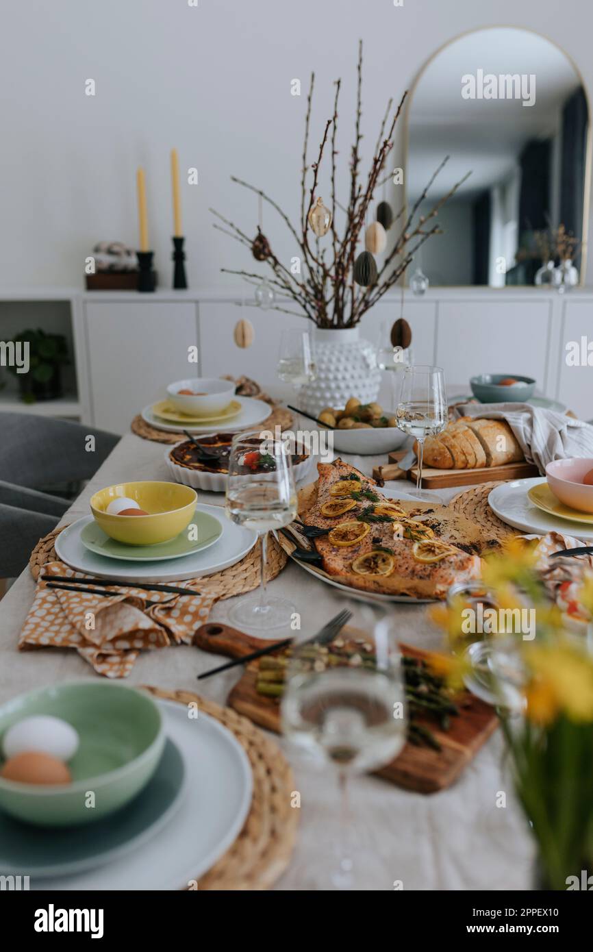 Table set for Easter meal Stock Photo