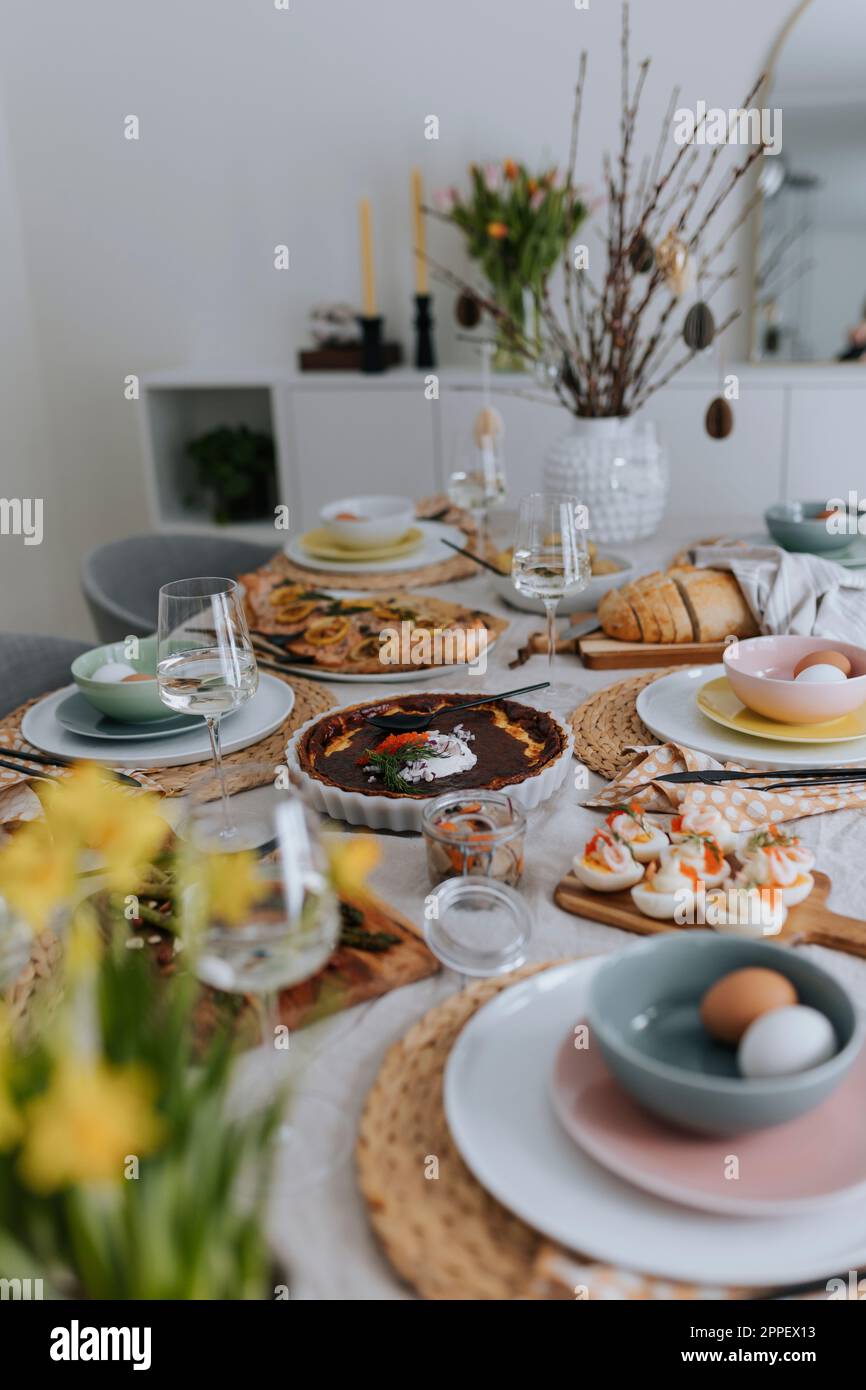 Table set for Easter meal Stock Photo