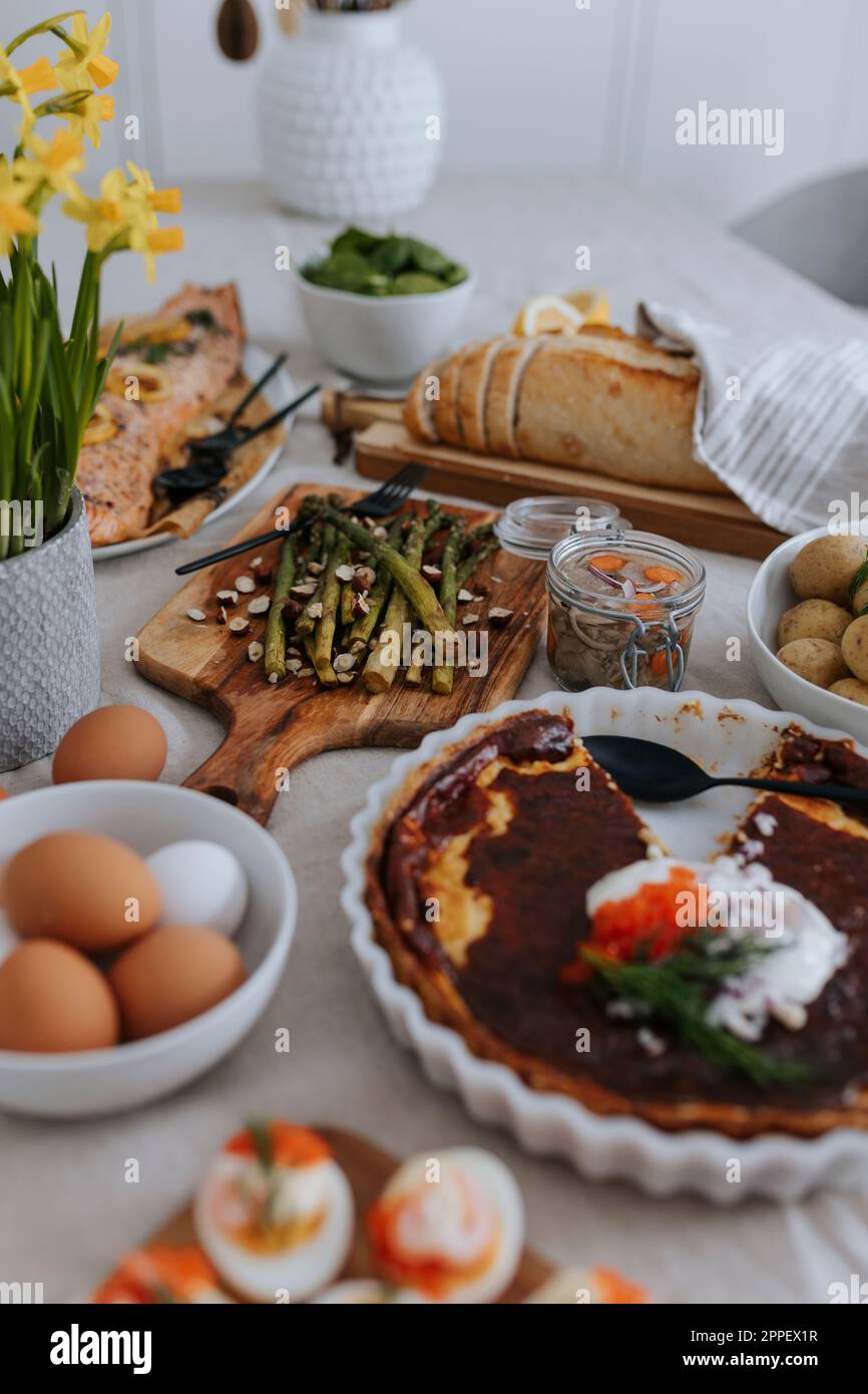 Table set for Easter meal Stock Photo