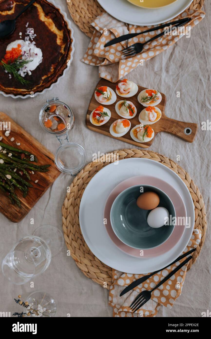 Table set for Easter meal Stock Photo