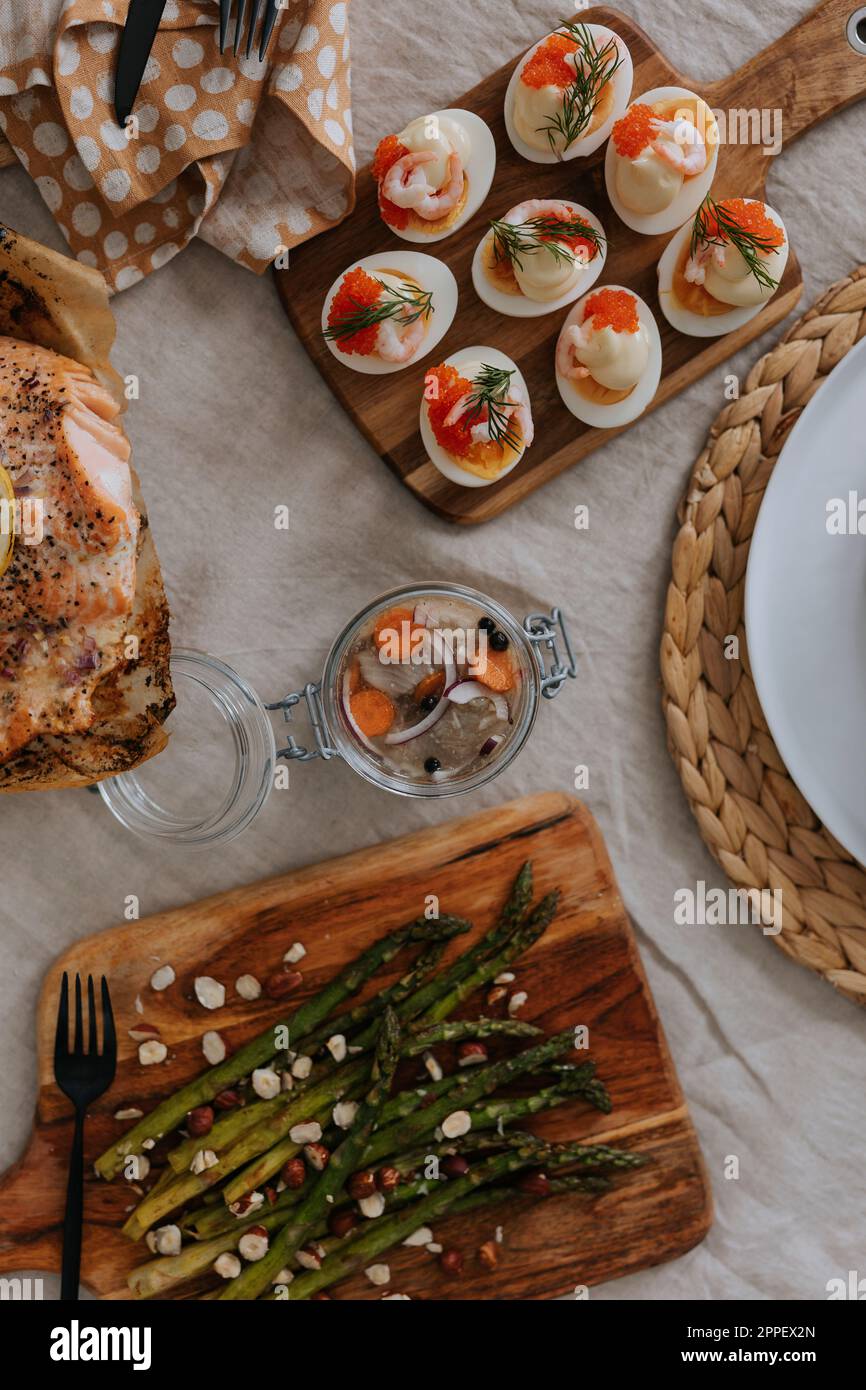 Table set for Easter meal Stock Photo