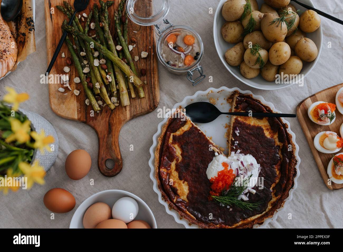 Table set for Easter meal Stock Photo