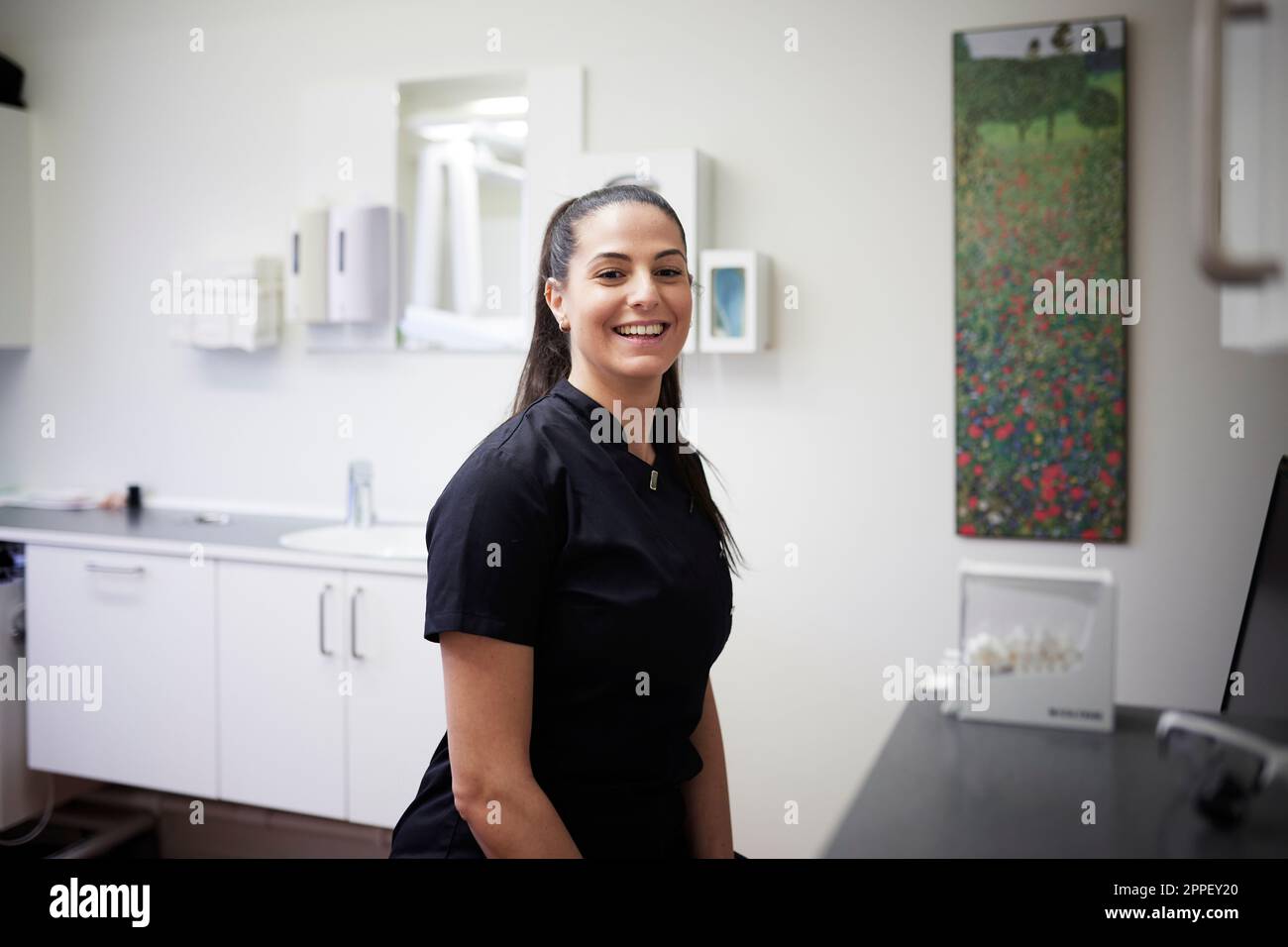 Female dentist standing in office Stock Photo