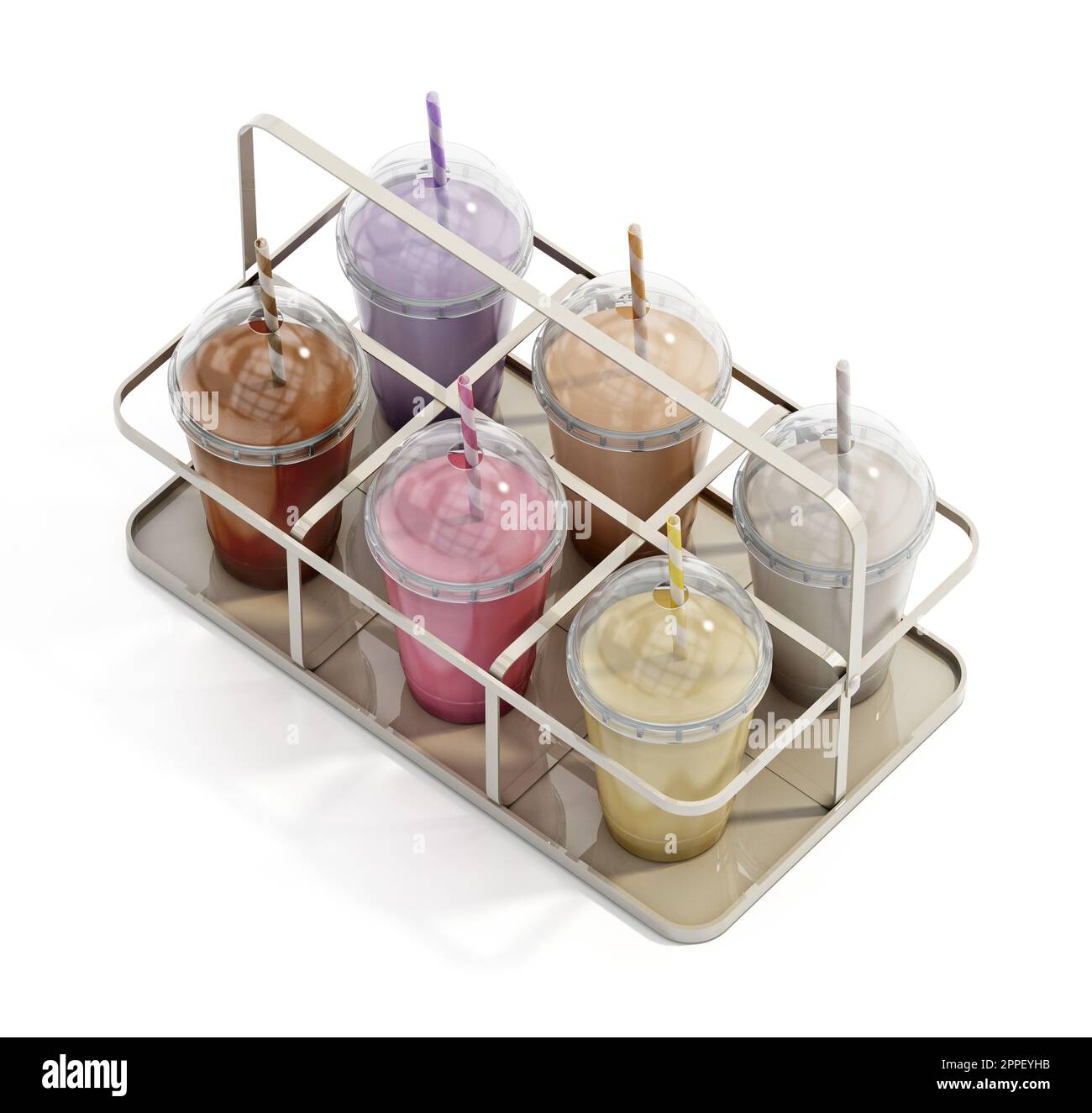 Milkshake disposable cups on tray. 3D illustration Stock Photo - Alamy