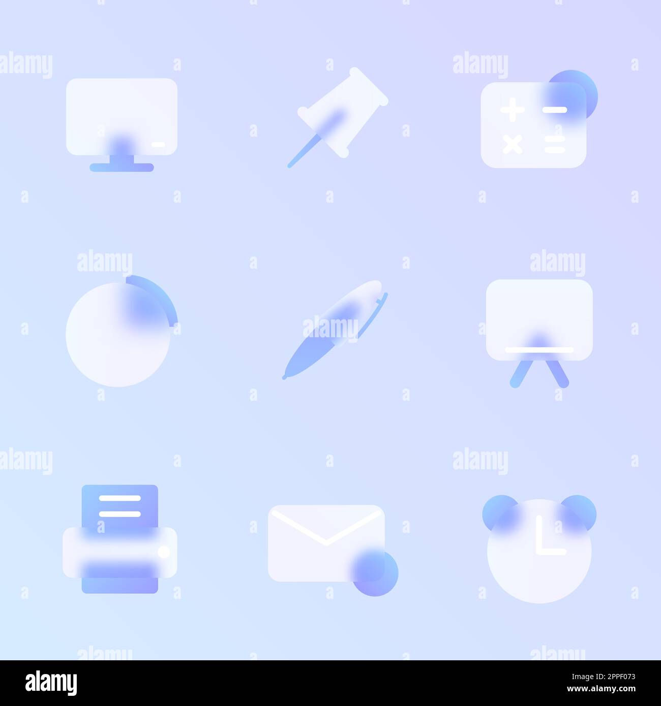 office glass morphism trendy style icon set Stock Vector
