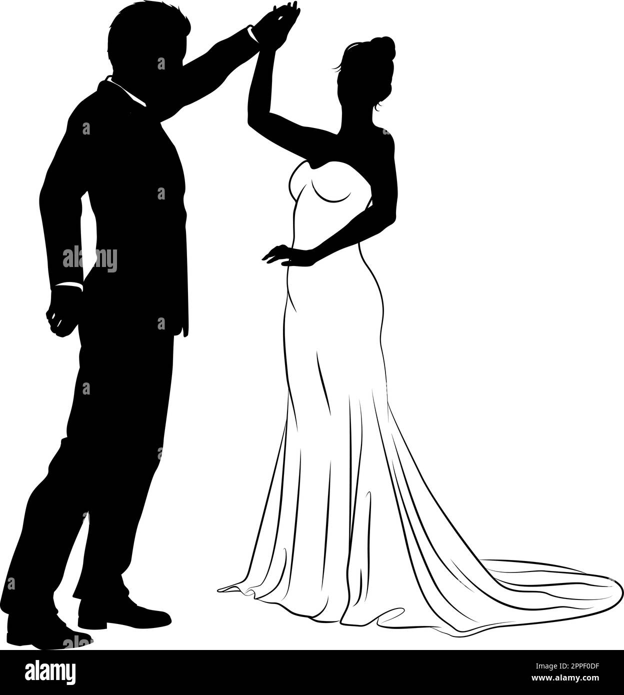 Bride And Groom Couple Wedding Dress Silhouettes Stock Vector Image ...