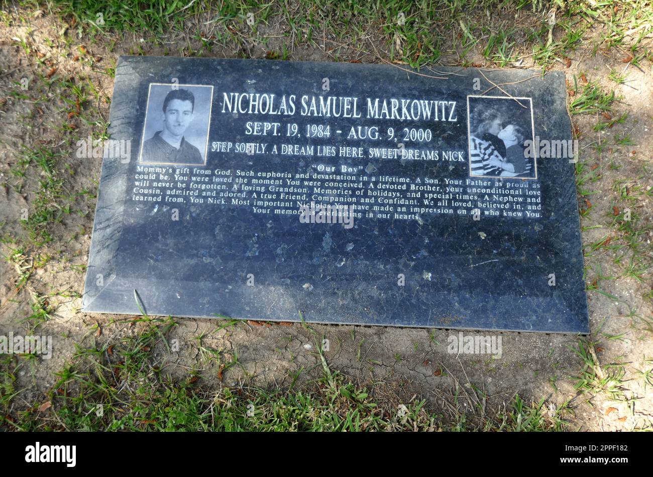 Mission Hills, California, USA 23rd April 2023 Murder Victim Nicholas  Markowitz Grave at Eden Memorial Park