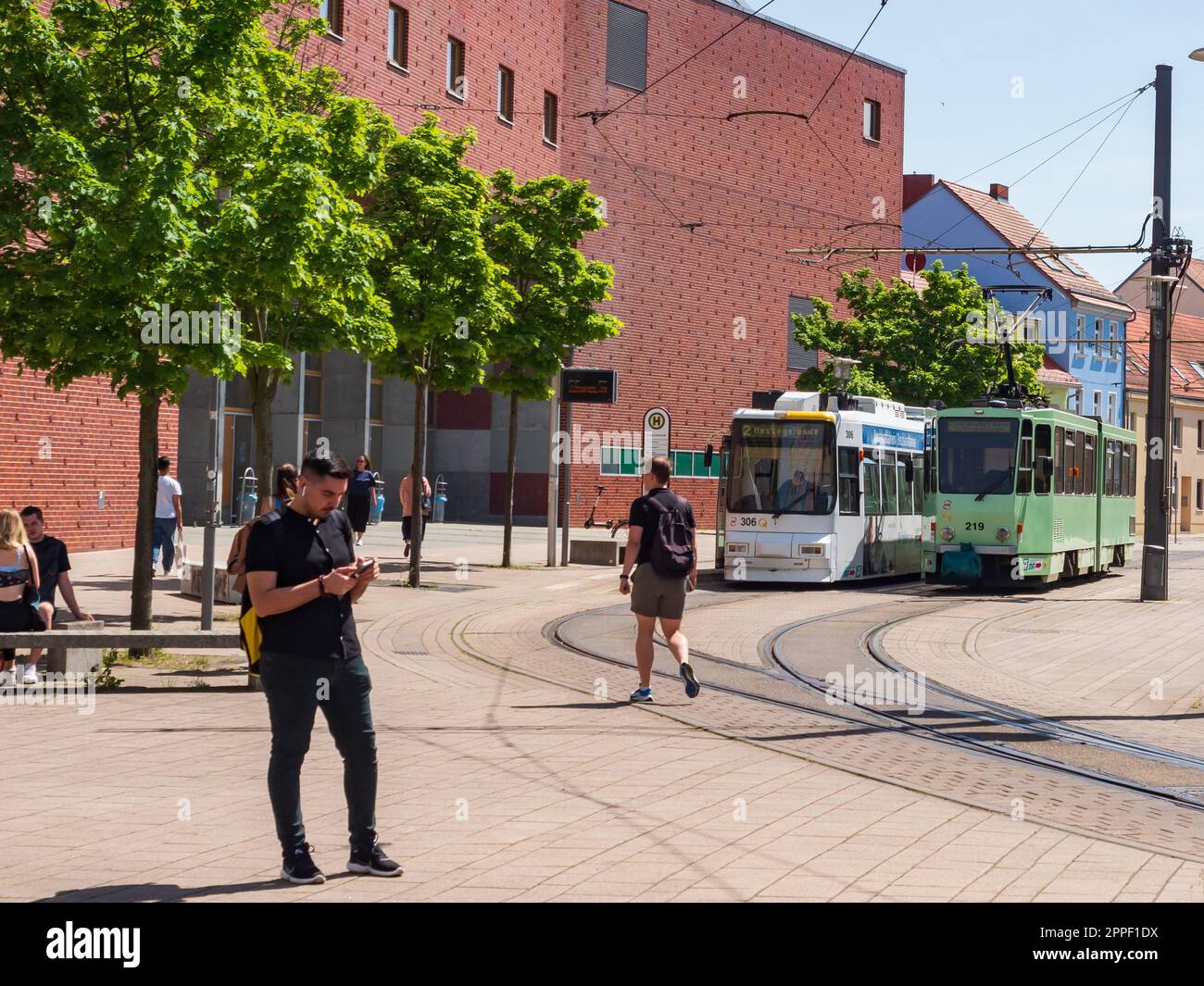 Frankfurt Oder, Germany - May, 2022: Trams  at Frankfurt Oder near European University Viadrina, Europe Stock Photo