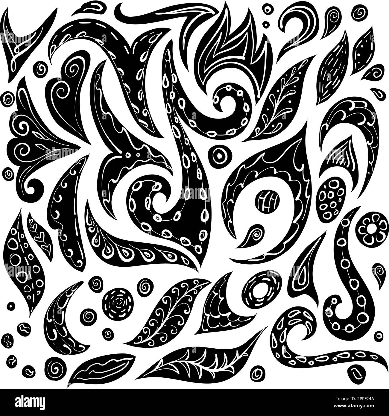 Floral Paisley Pattern. Ornamental Black and White Ethnic Style ...