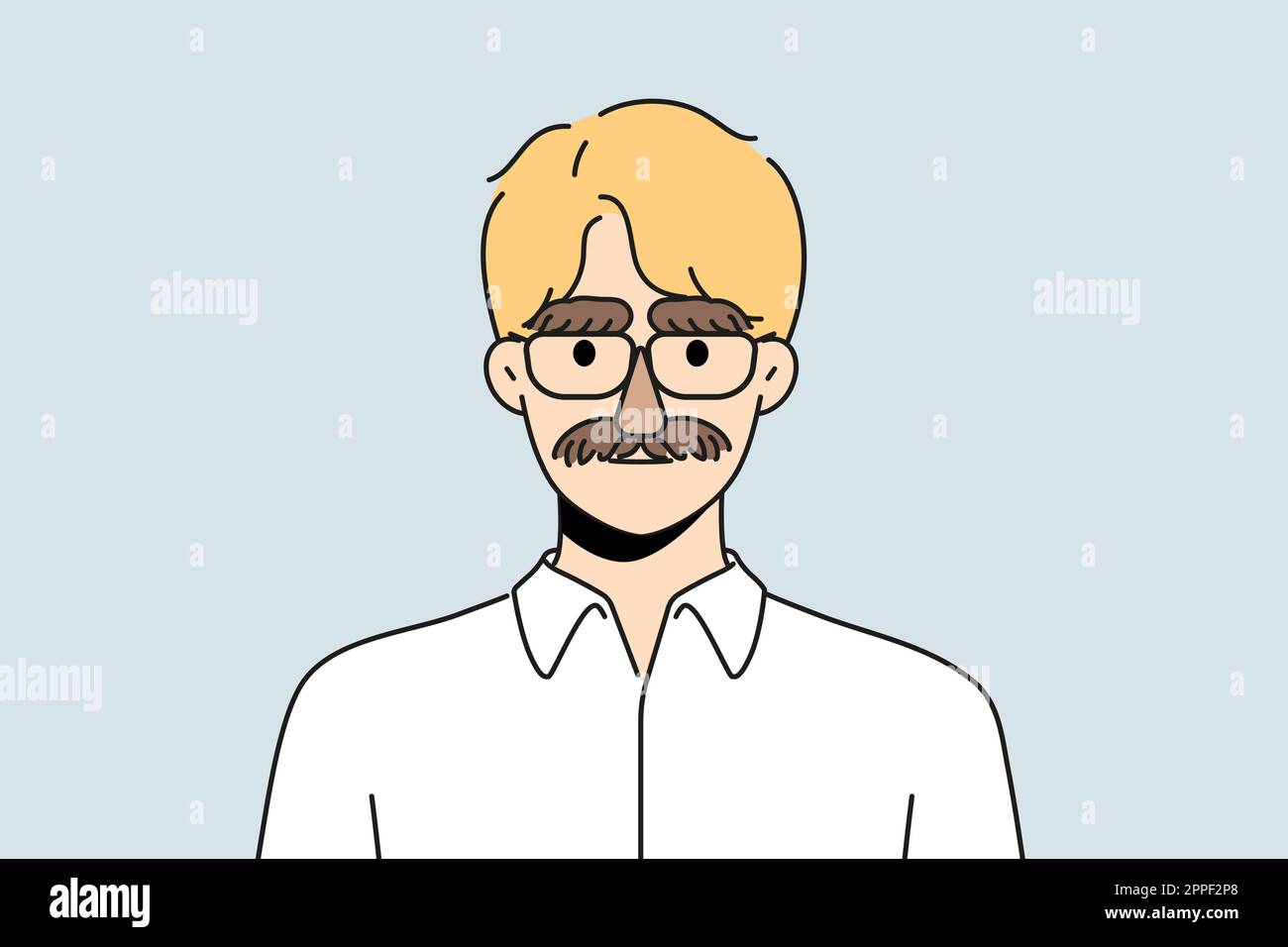 Businessman with thick moustache and eyebrows disguise look at camera