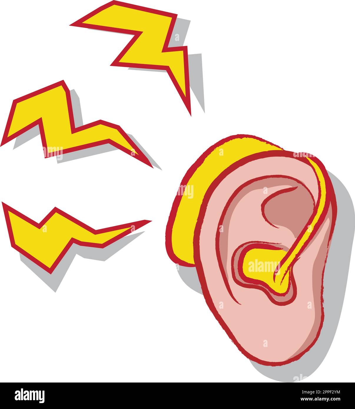 Drawing of ear and sound waves, vector illustration, hearing aid Stock