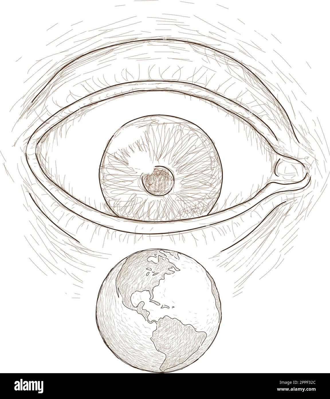 Drawing of an eye that looks at the world, vector illustration Stock ...