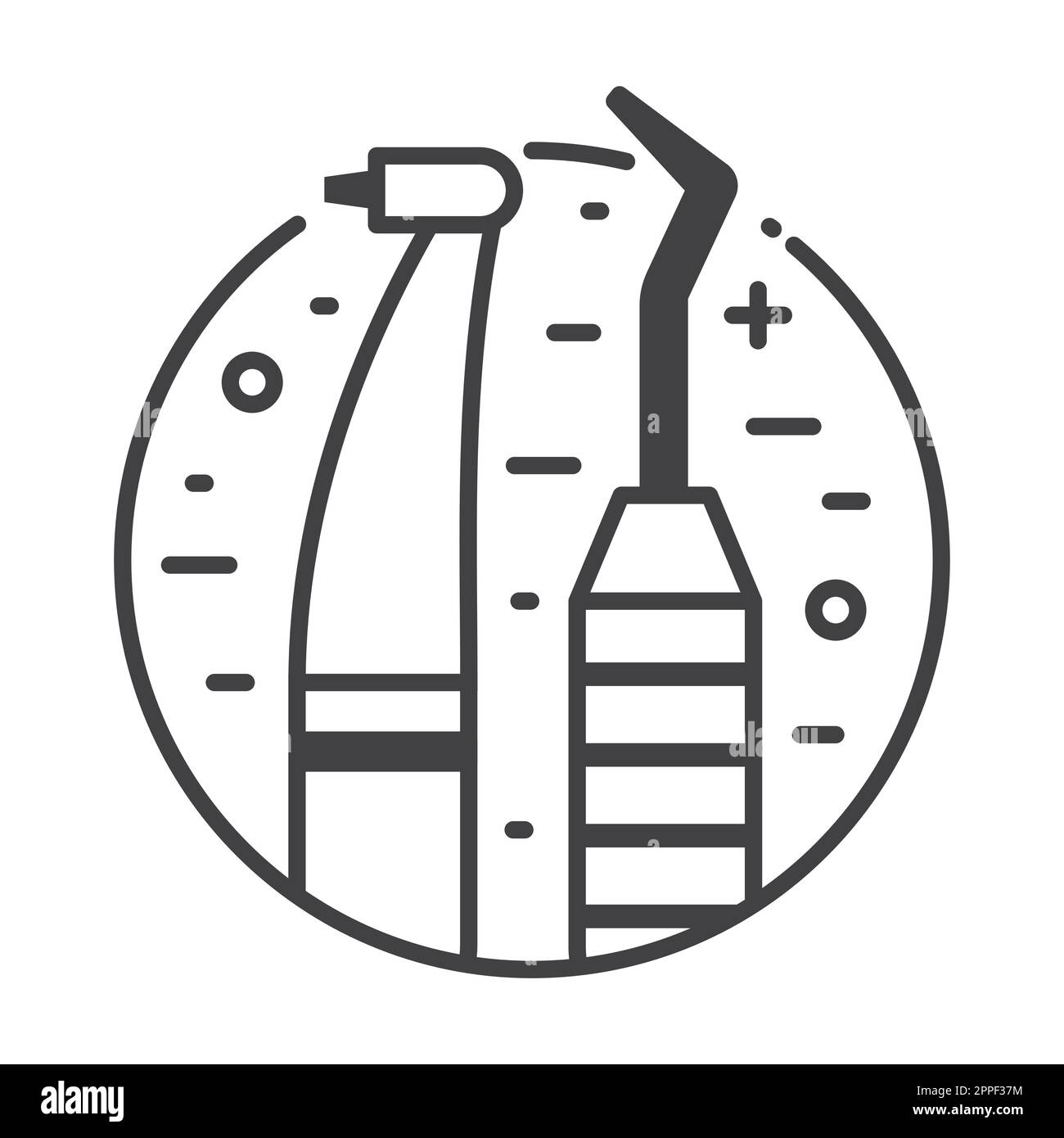 Dentist Instruments Circle Icon in Line Art Stock Vector