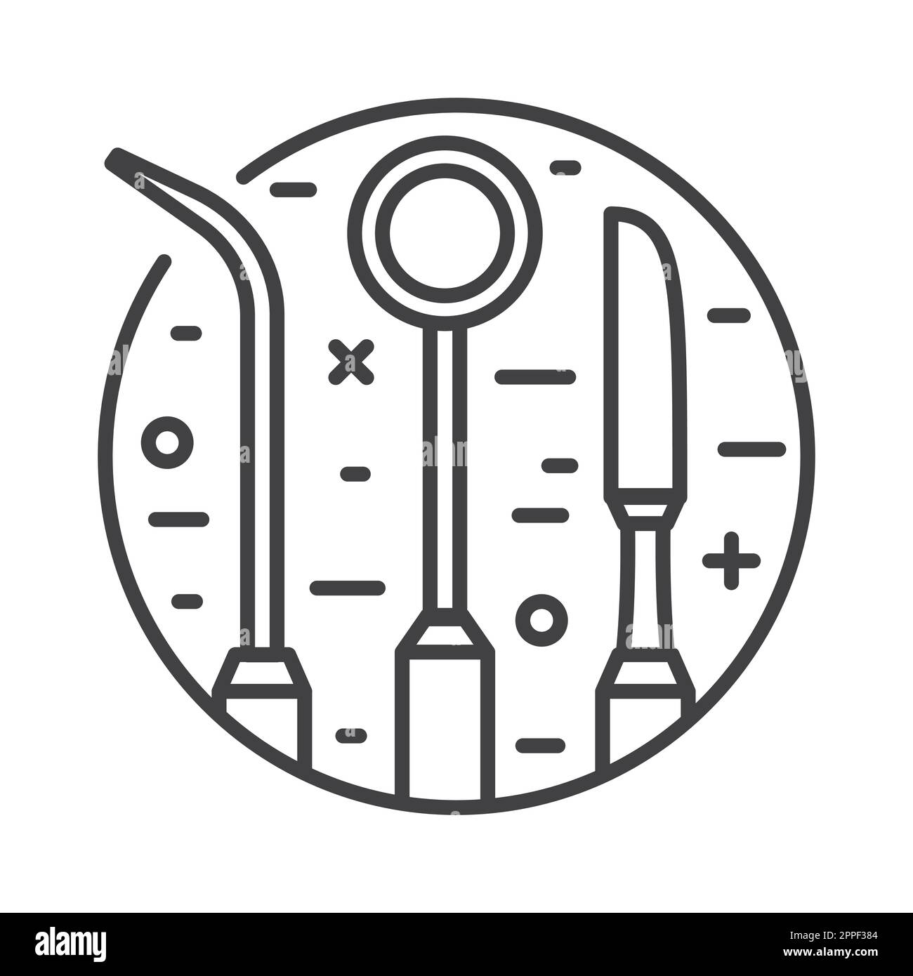 Dentist Instruments Circle Icon in Line Art Stock Vector