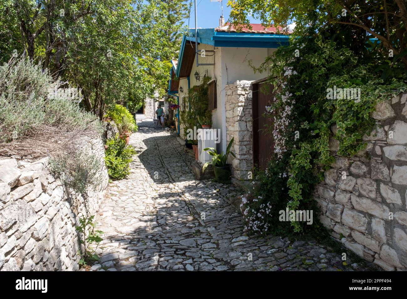 Authentic cobbled street, Lania village, Limassol district, Cyprus Stock Photo