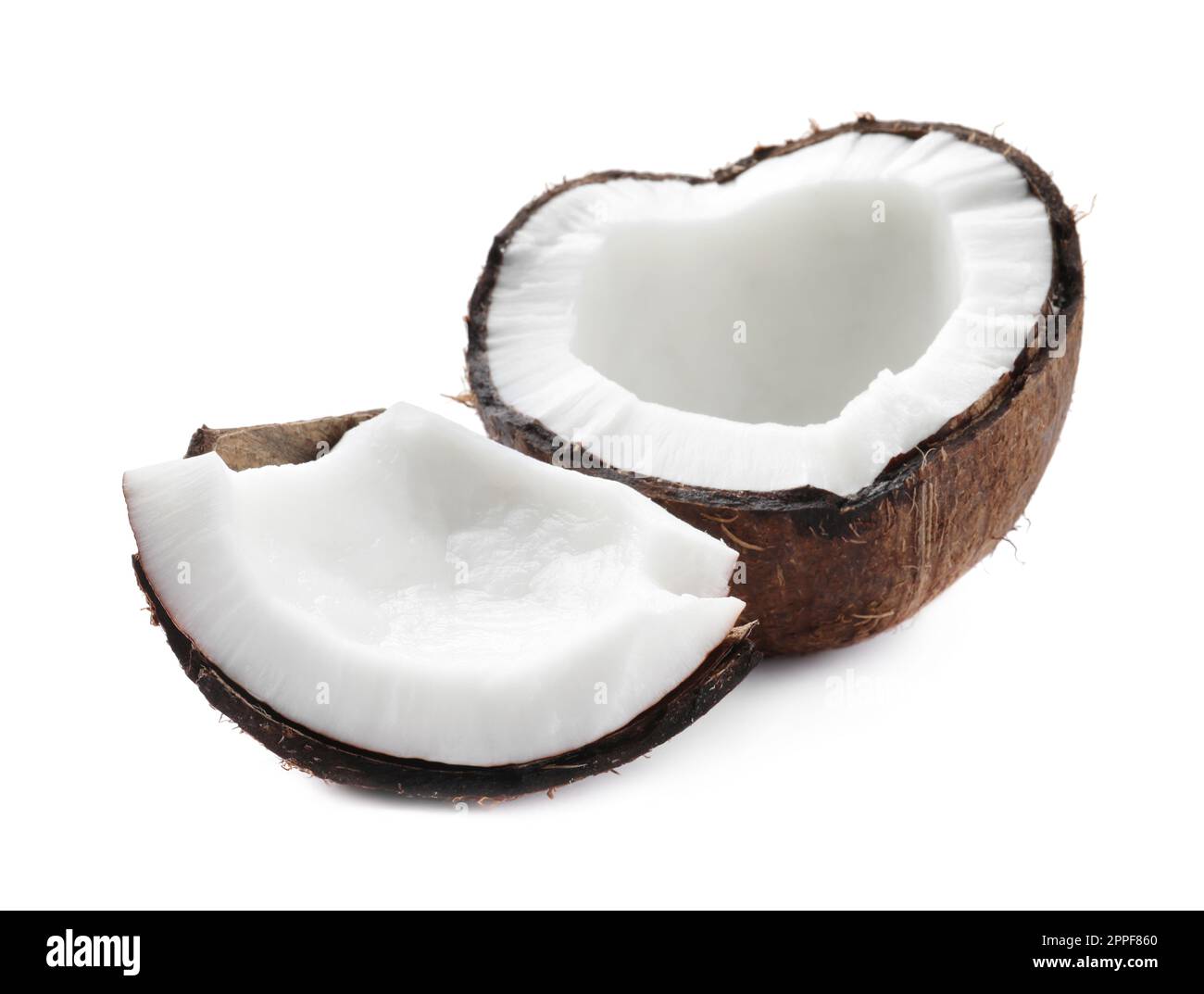 Fresh ripe broken coconut isolated on white Stock Photo Alamy