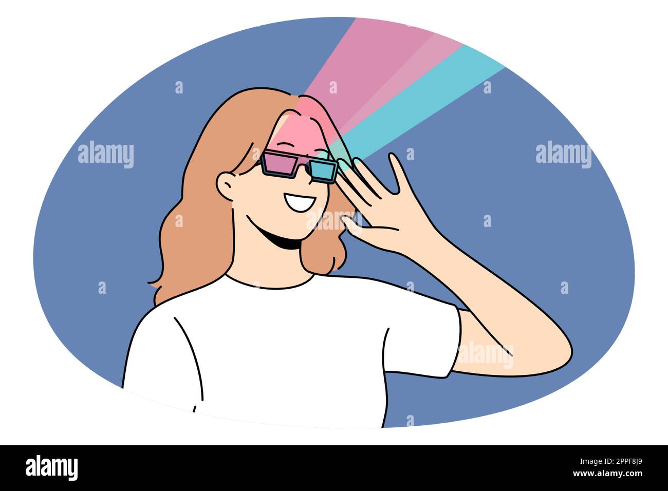 3d glasses and virtual reality concept. Young smiling woman wearing 3d