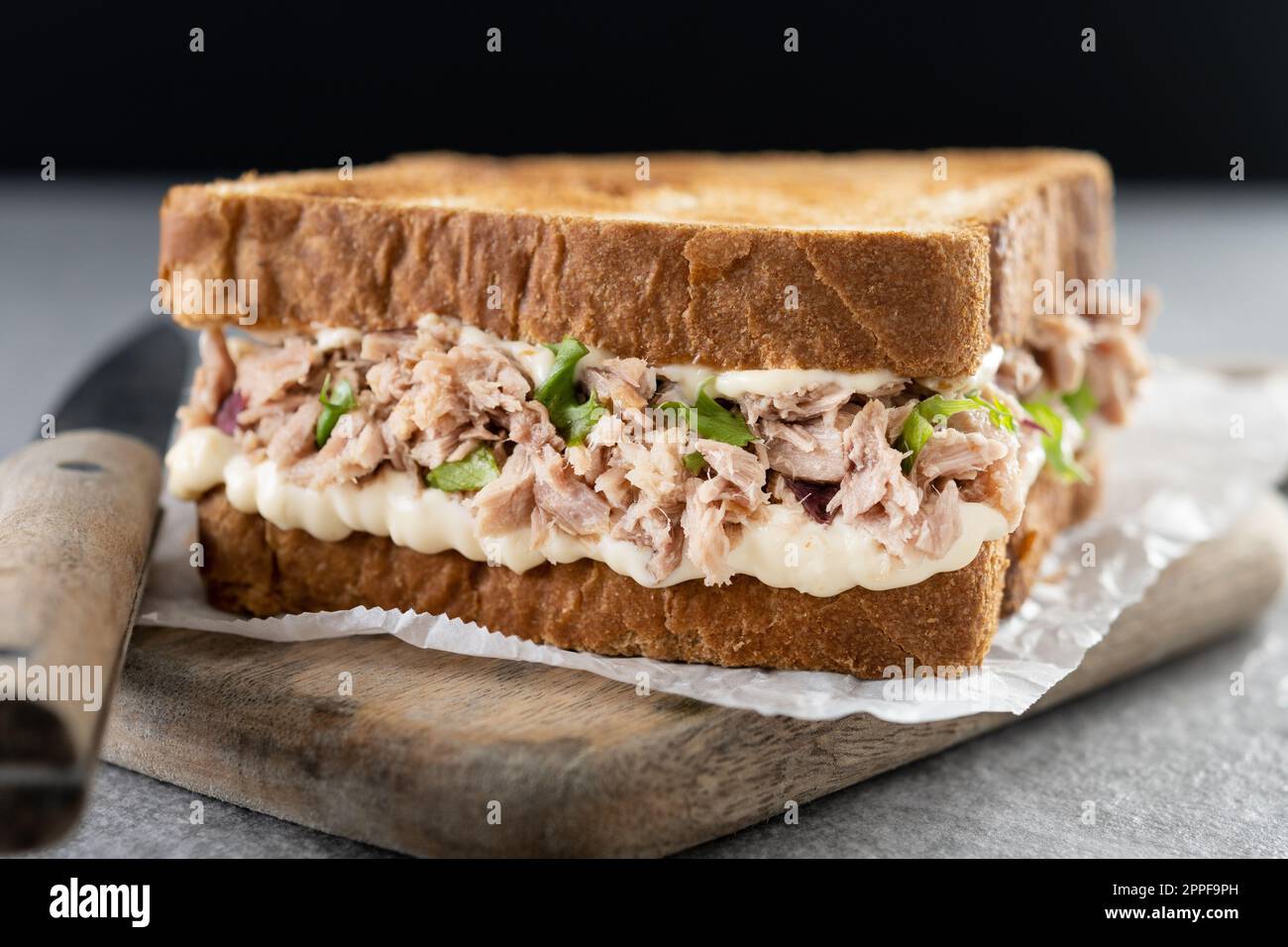 Tuna sandwich with mayo and vegetables on gray surface Stock Photo Alamy