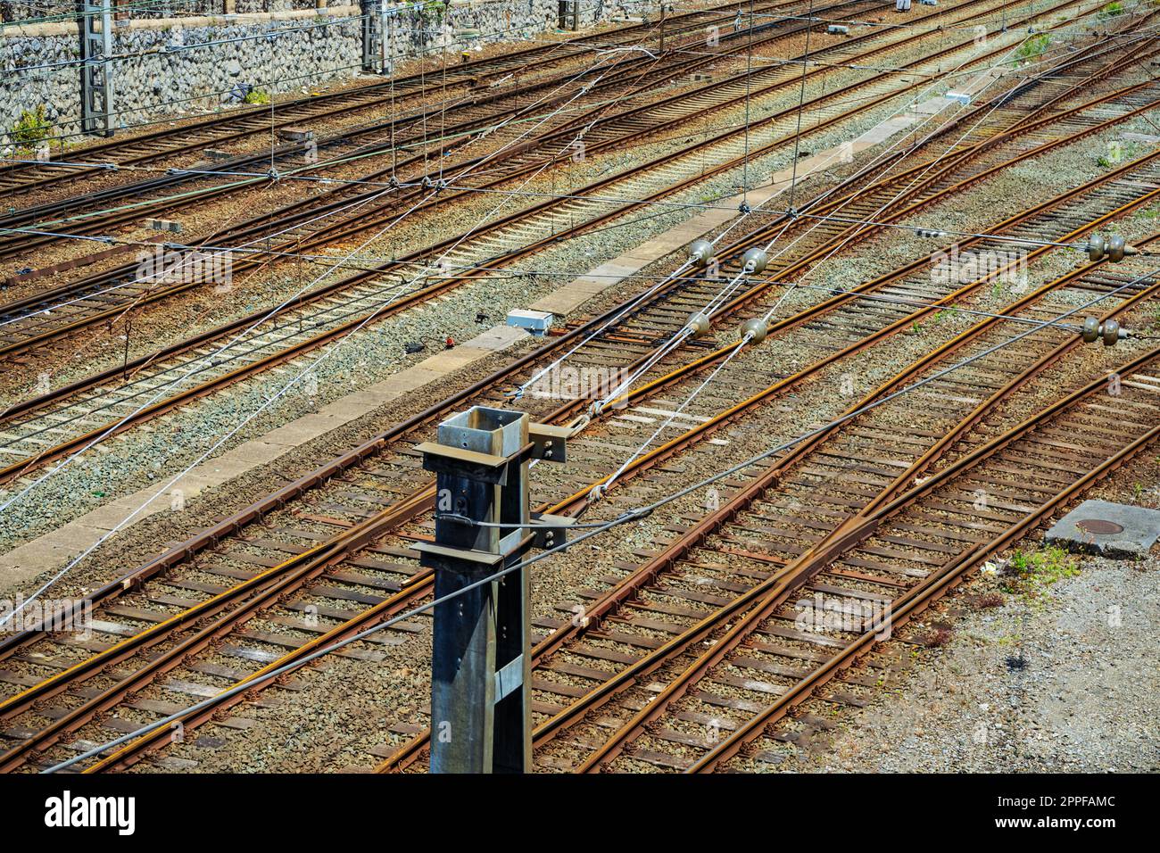 lot of railway tracks . Electrified road. Many electrified of railway