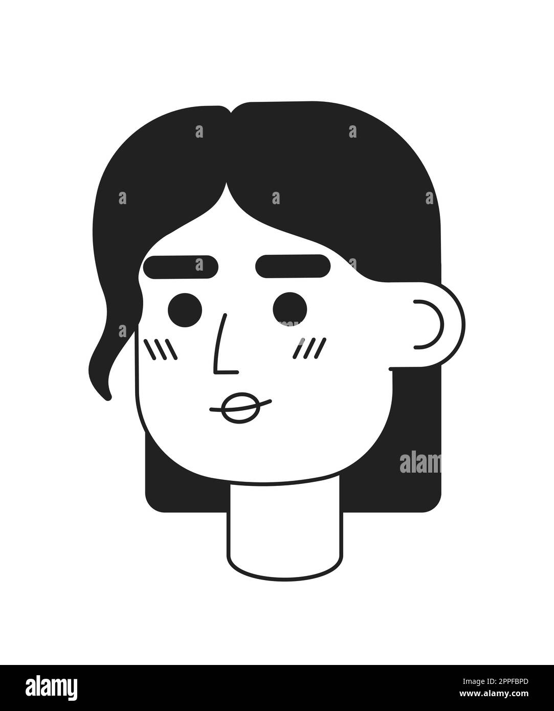 Woman with straight neck length hair monochromatic flat vector character head Stock Vector