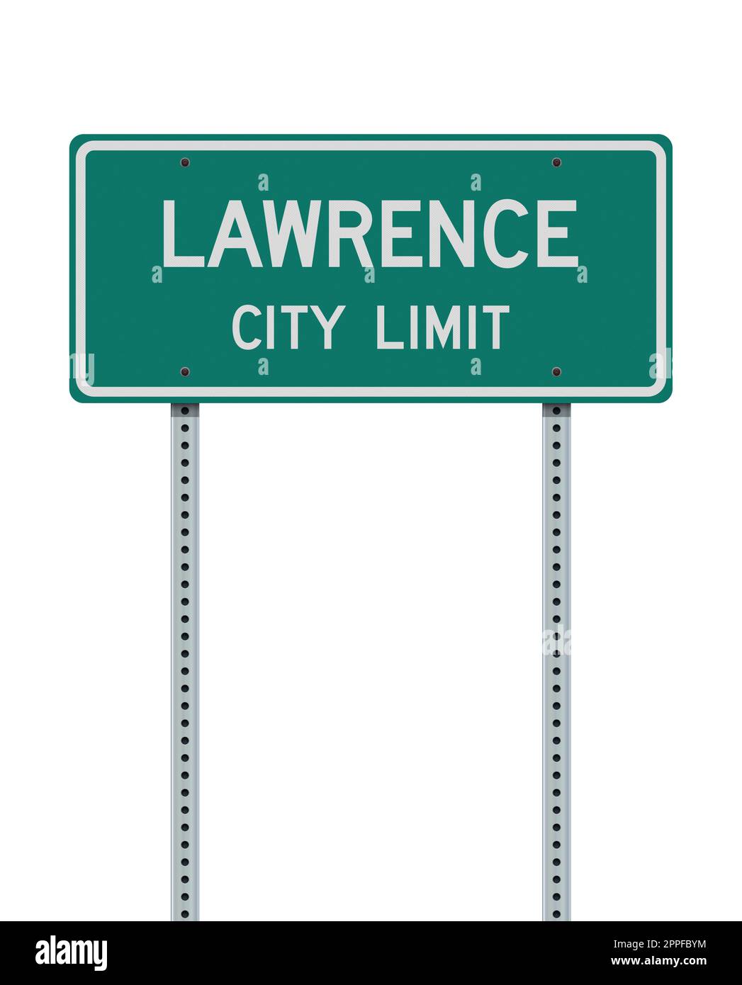 Vector illustration of the Lawrence (Kansas) City Limit green road sign on metallic posts Stock Vector