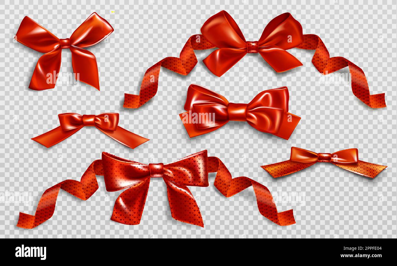 Set of Red Bows Isolated on White. Beautifully Tied Shiny Satin with Gold  Ribbon Stock Vector - Illustration of concept, beautiful: 164756375
