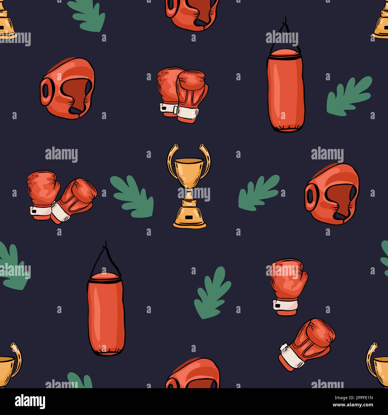 Seamless boxing themed pattern. Boxing gloves pattern. Red colored