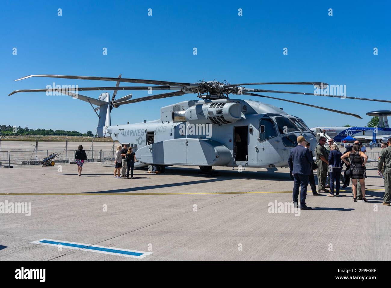 BERLIN, GERMANY - JUNE 23, 2022: Heavy-lift cargo helicopter Sikorsky CH-53K King Stallion by United States Marine Corps on the airfield. Exhibition ILA Berlin Air Show 2022 Stock Photo