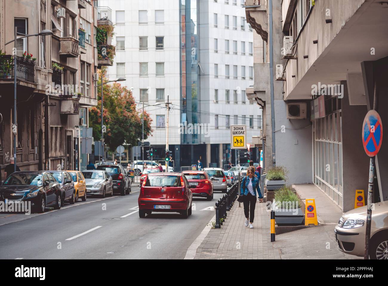 Belgrade, Serbia - September 22, 2019: Busy city street and a traffic jam Stock Photo