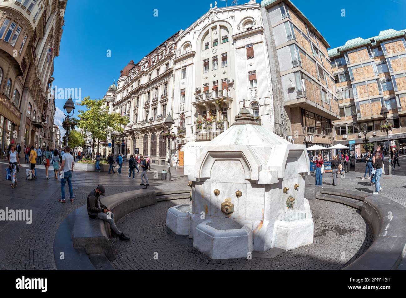 Belgrade, Serbia - September 03, 2019: Delijska Drinking Water Fountain at Knez Mihailova Street Stock Photo