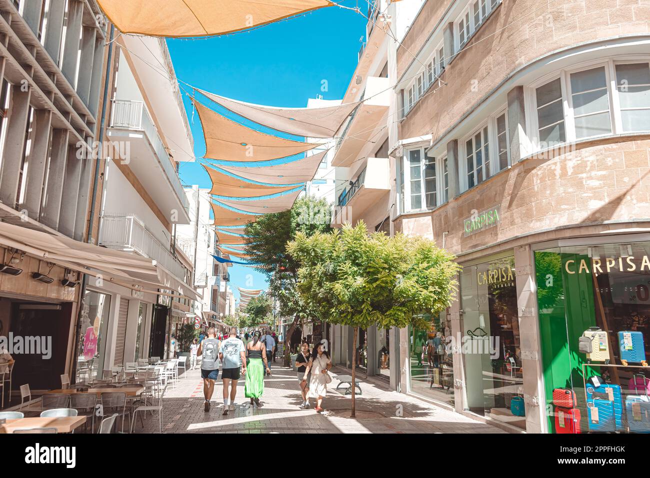Nicosia, Cyprus - September 24, 2022: People walking around the Ledra street. It is is a major shopping thoroughfare in central Nicosia Stock Photo