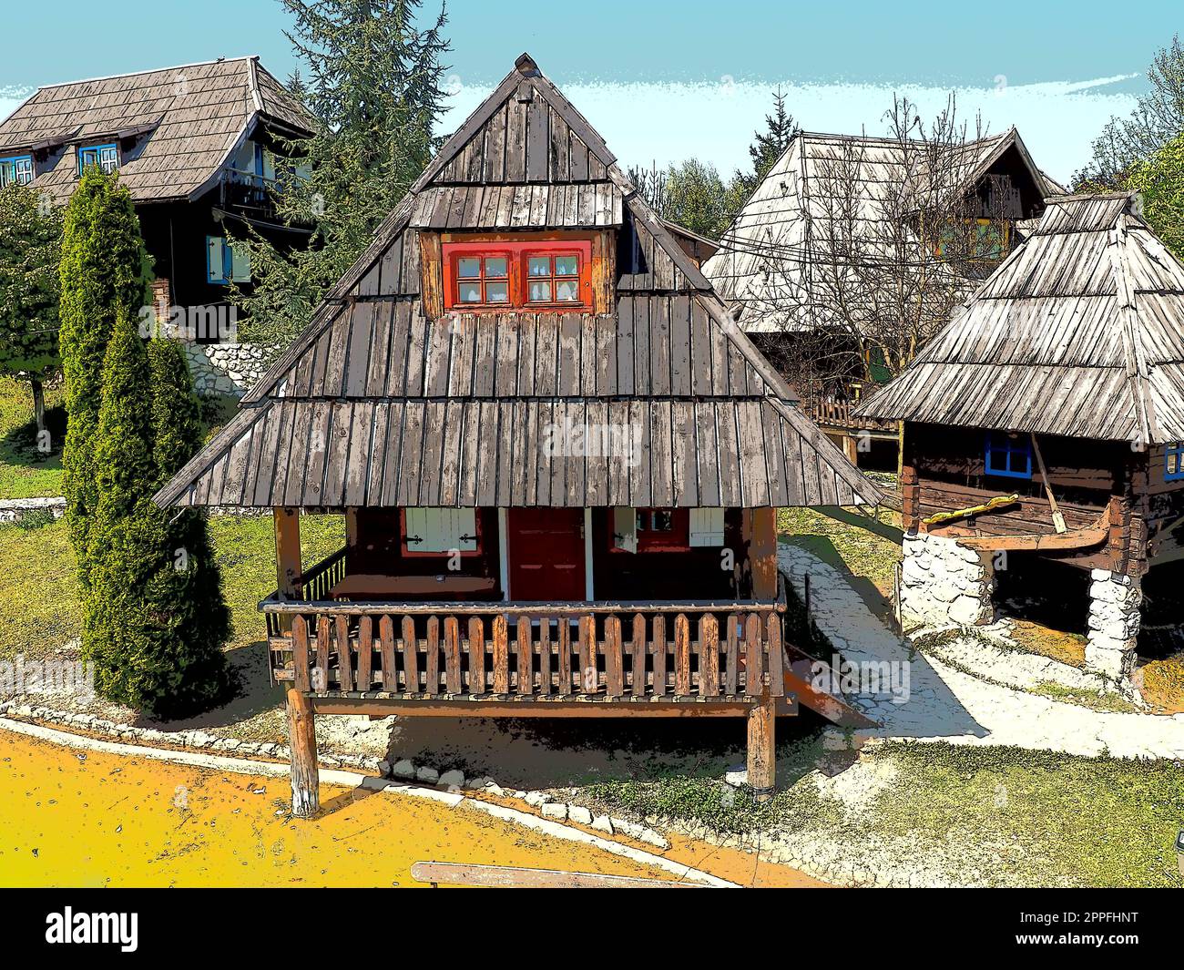 Stanisici, Bijelina, Bosnia and Herzegovina, 25 April 2021. Log village