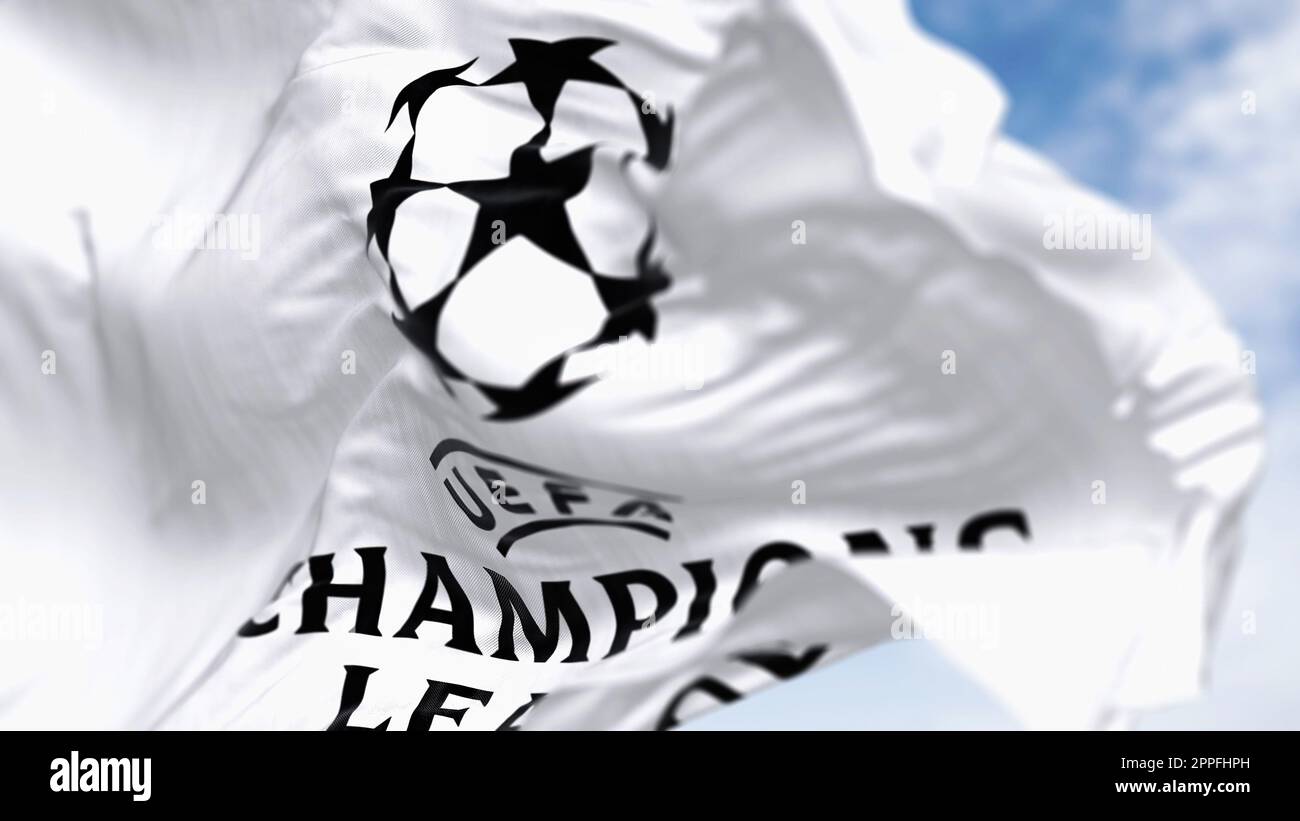Detail of UEFA Champions league flag waving Stock Photo