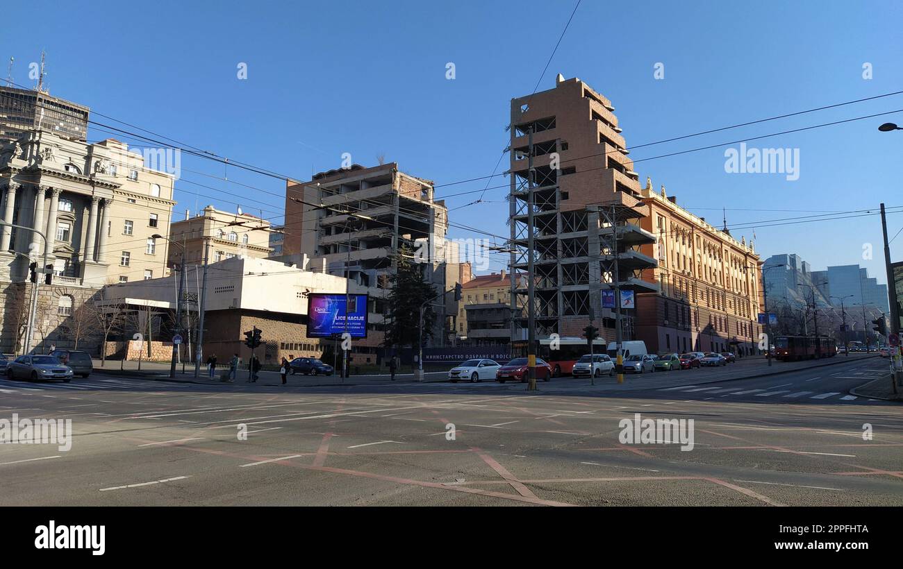 Belgrade, Serbia, May 22, 2020. ministry of defense building in Belgrade damaged during the 1999 NATO bombing Stock Photo