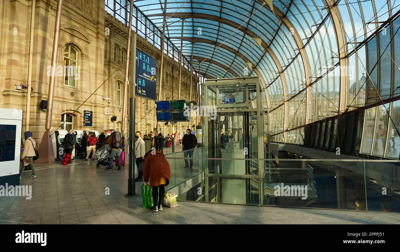 Beauty modern glasses railway station in Strasbourg in france. Stock Photo