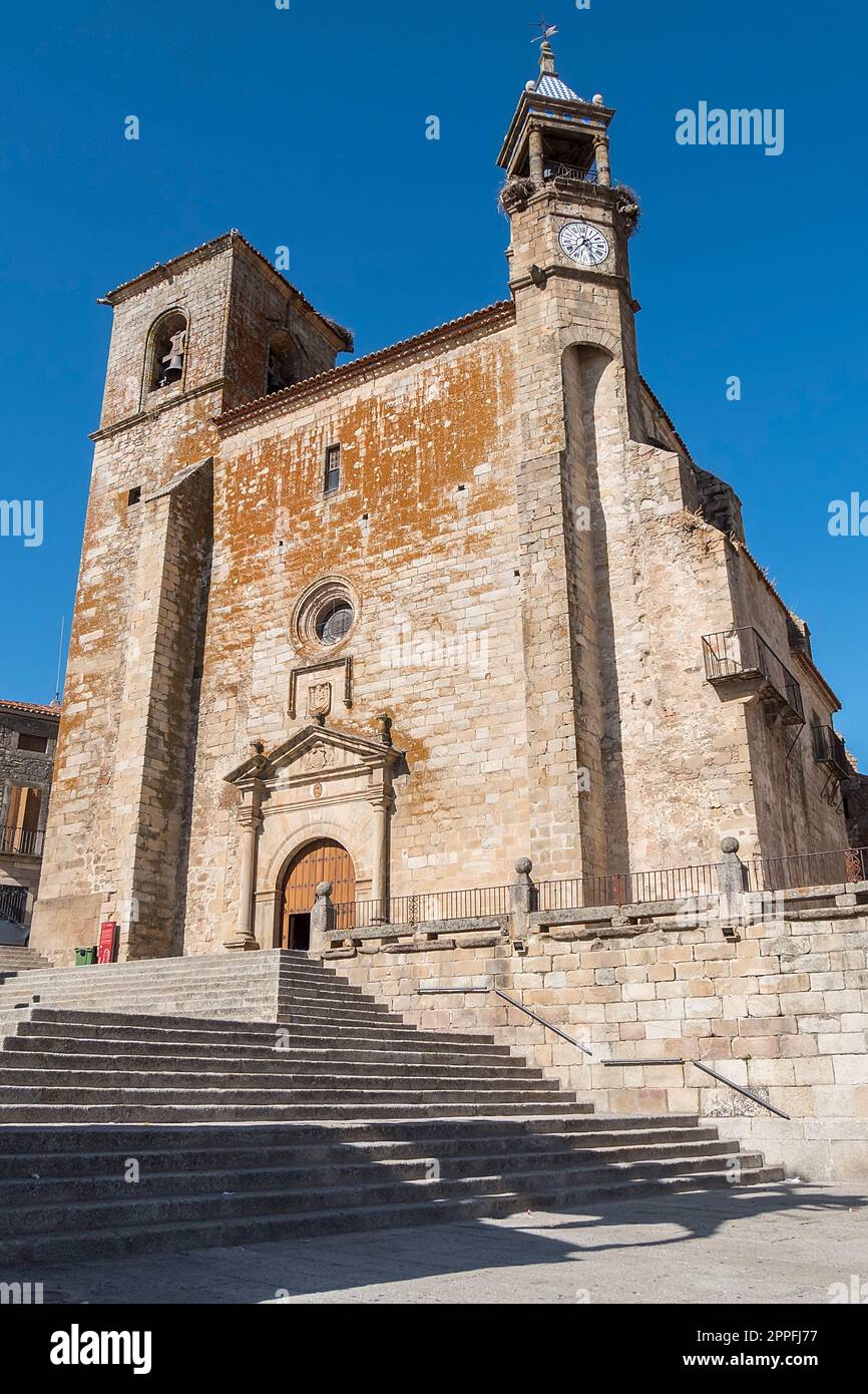 Trujillo main square. Church of San Martin Tours (Trujillo, Caceres, Spain) Stock Photo