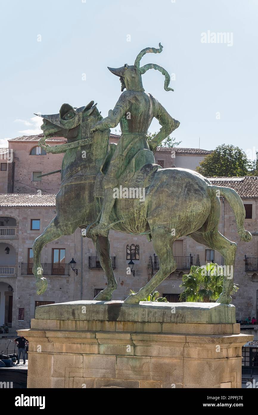Statue of Francisco Pisarro in the main square (Trujillo, Caceres, Spain) Stock Photo