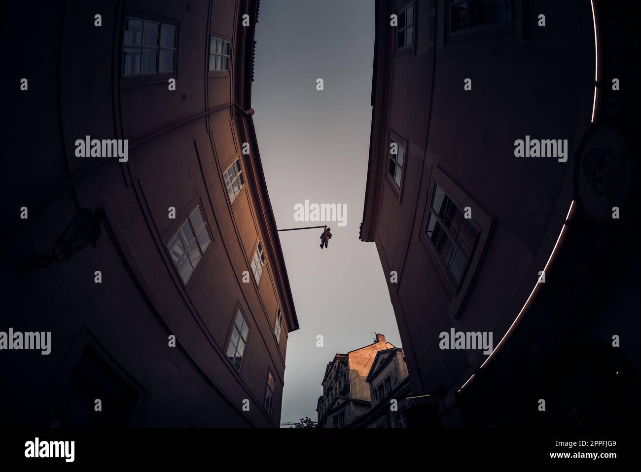 The Hanging Man. Sculpture depicting Sigmund Freud suspended by one