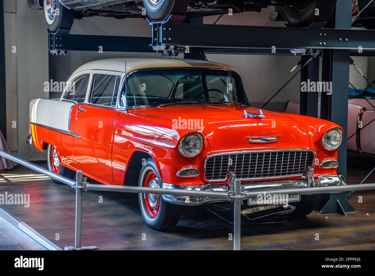 SINSHEIM, GERMANY - MAI 2022: red beige cabrio Chevrolet Bel Air 1955 Stock Photo