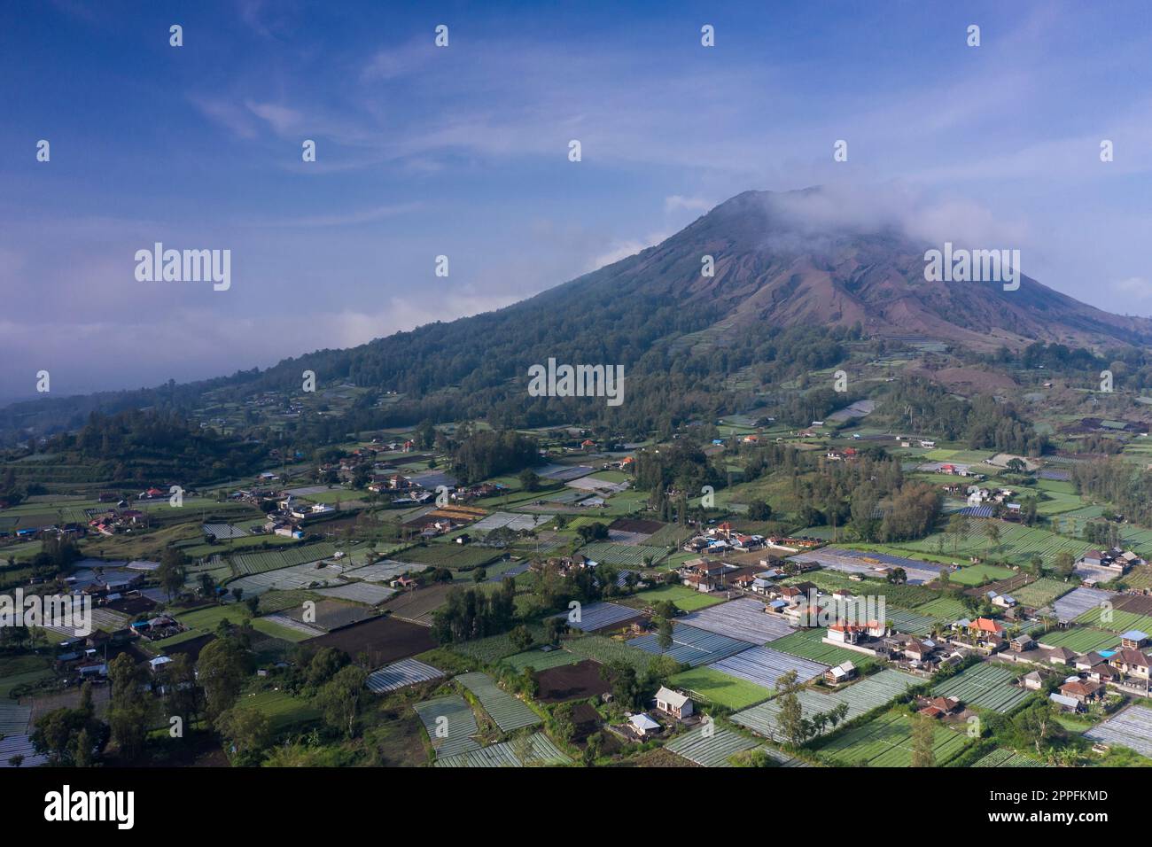 Drone view of the Batur volcano mountain in Bali Indonesia Stock Photo